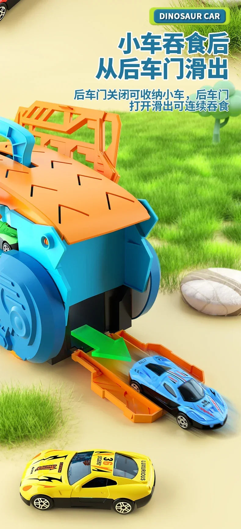 Dinosaur Toys for Kids Boys Ages 3-5, Car Track Set Dinosaur Transport Truck with Diecast Cars that Transform into Dinosaurs