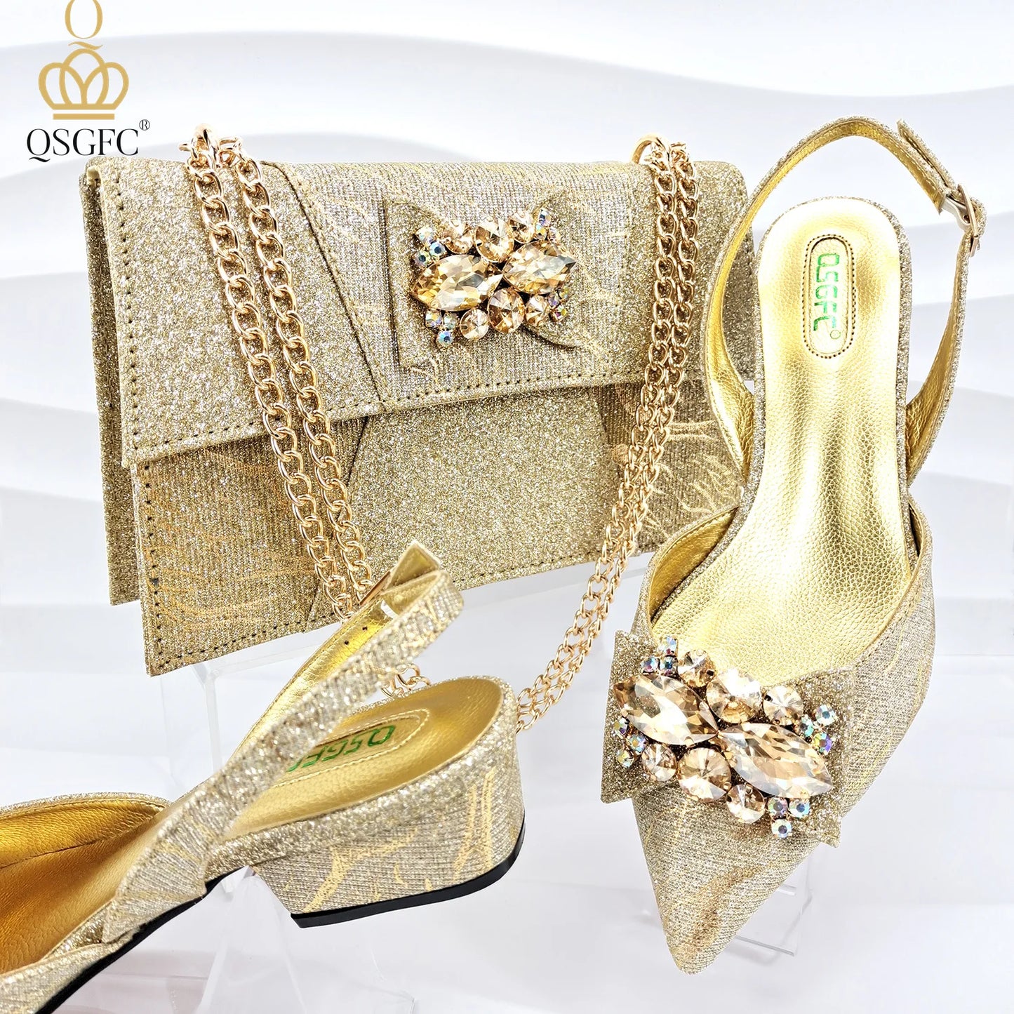 Italian Design Elegant Evening Shoes And Bag Set African Crystal Comfortable Shoes And Capacity Bag Commuter Women's Shoes
