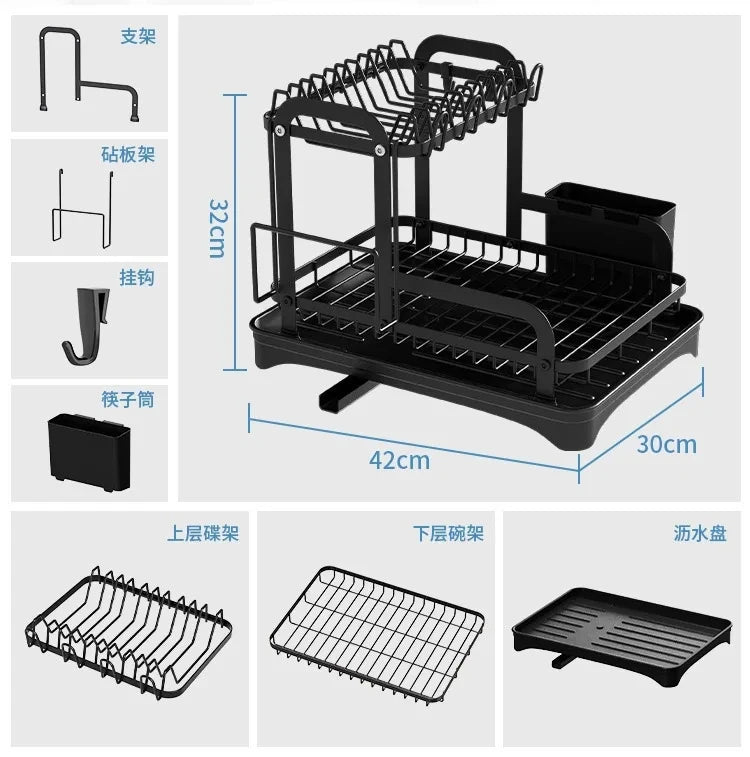 Kitchen Desktop Shelf Multi-functional Large Capacity Kitchenware Tableware Organizer Dish Drainage Rack Cutlery Storage Rack