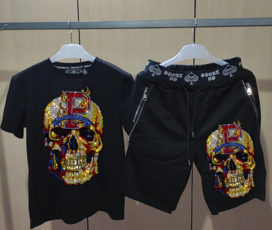 طقم ملابس رياضية رجالي من مصممي الأزياء، بدلة رياضية بأكمام قصيرة، بدلة رجالية كاجوال