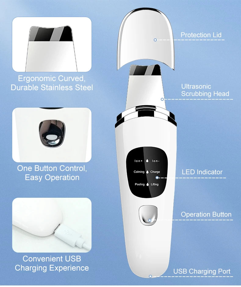 Personal Care Face Exfoliating Device Deep Cleansing Ultrasonic Face Spatula Facial Skin Scrubber