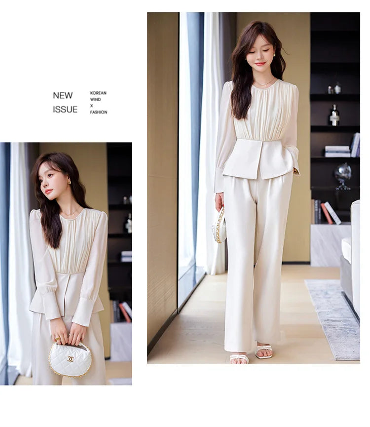 Fashion Uniform Styles Spring Women Office Business Suits Female Pantsuits Ladies Work Wear Blazers Sets With Wide Leg Trousers SwiftNest