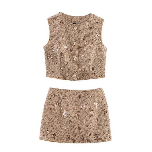 New women's clothing European and American style fashion bead embroidery coarse flower cloth small fragrant style two-piece set SwiftNest