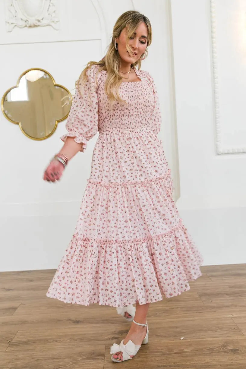 Women's Long Dresses Fashion Floral Ladies Dress Vestidos Vintage Holiday Long Dresses Maid Dress Vestidos Femal Elegant Dresses