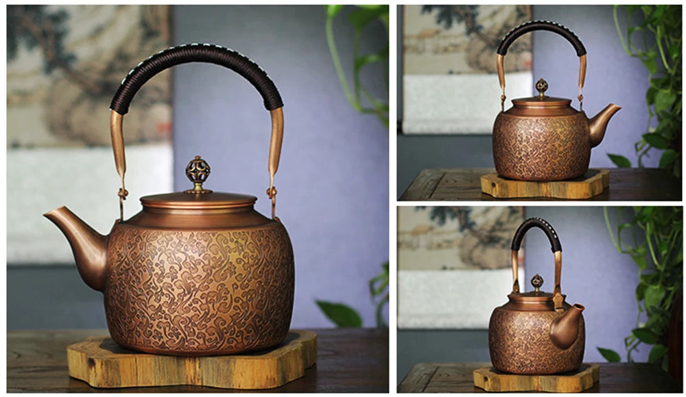 New high-capacity red copper teapot, Household gas stove boiling water kettle, Health wellness tea kettle, Kungfu tea set, 2.0L