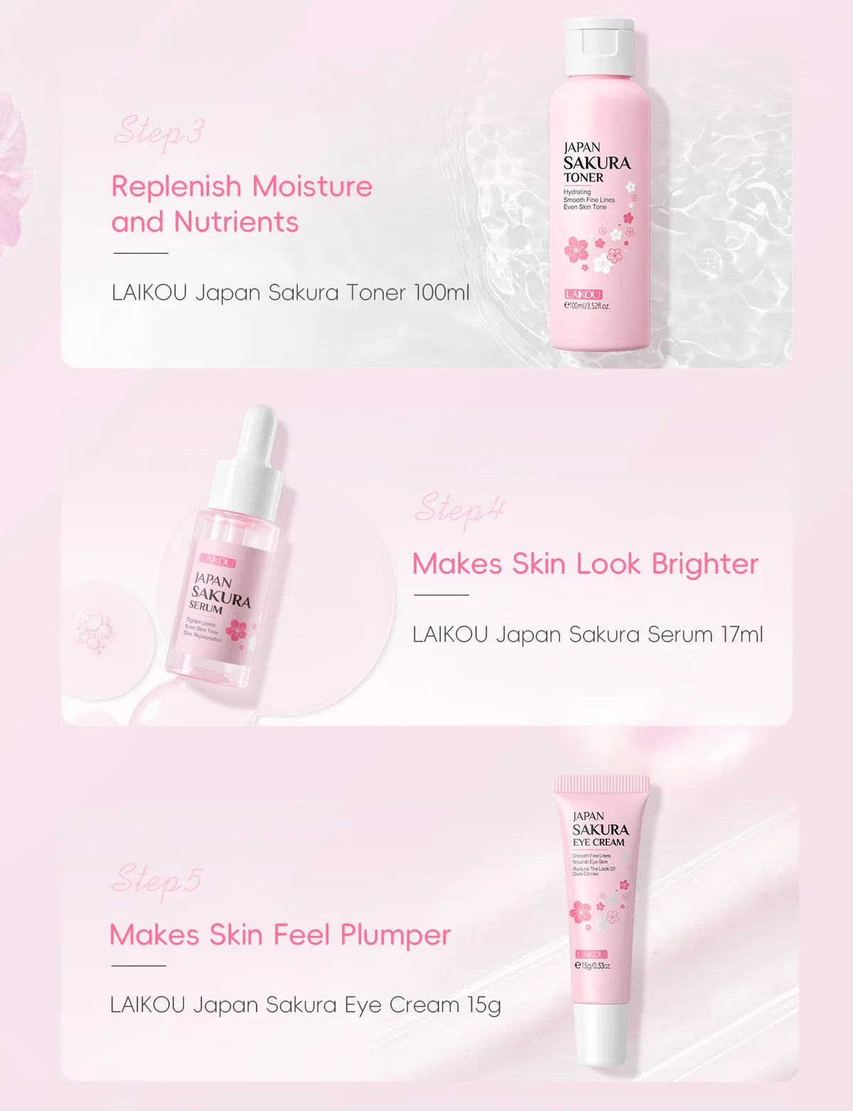 Sakura Skin Care Kit Hydrating Moisturizing Skin Care with Cleansing Pore Treatment and Sunscreen  Cosmetic  Skincare Korean