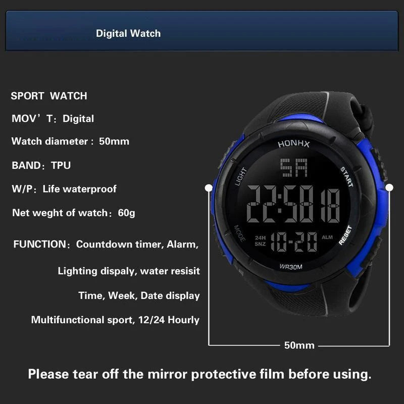 Sports Watch for Men Kid Student Teen Large dial Outdoor Sport Men Watch Multifunction digital Wristwatch Waterproof Alarm Clock