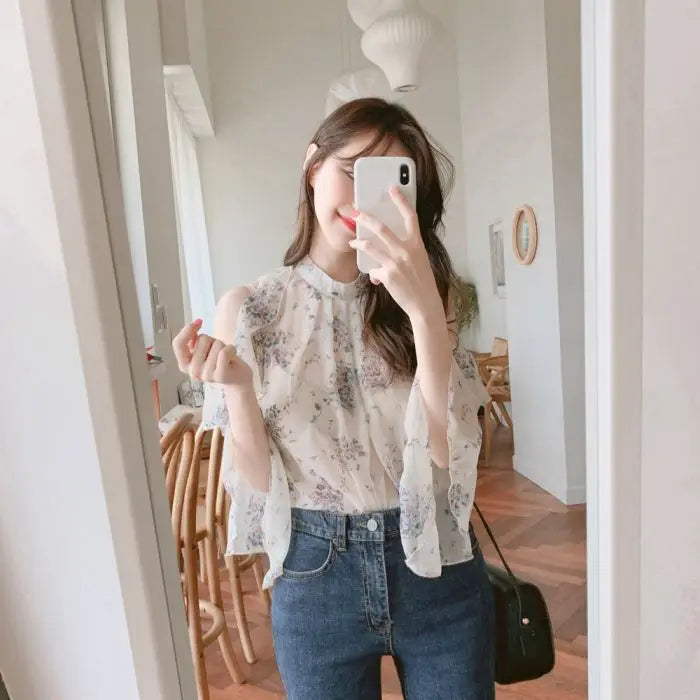 Fashion Woman Off Shoulder Blouse Shirts For Women Stylish Top long Sleeve Female Tops Elegant Chiffon Mujer Woman Clothes SwiftNest