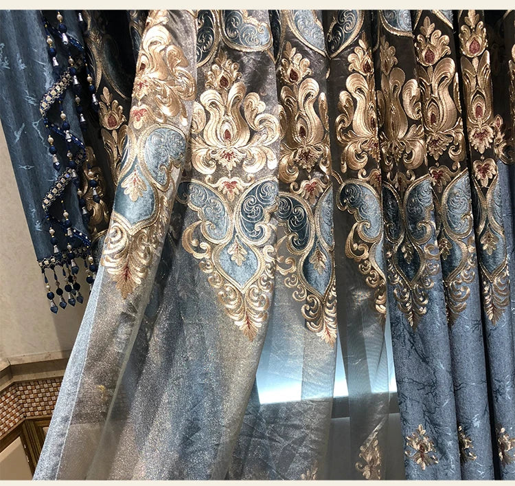 ستائر على الطراز الأوروبي لغرفة المعيشة وغرفة الطعام وغرفة النوم، تطريز فاخر من قماش التول الفاخر، نافذة دراسة، ستارة مخصصة