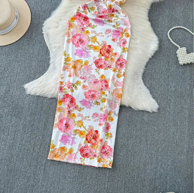 Women's Clothing Summer Fashion New Fashion Printed Slim Sexy Backless Sling Dress