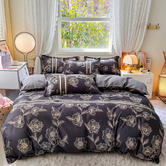 Home Textile Microfiber Bedding Set 4pcs Duvet Cover Set Printed Grey Bed Linens 2025 New Polyester Top Sheet Pillowcase