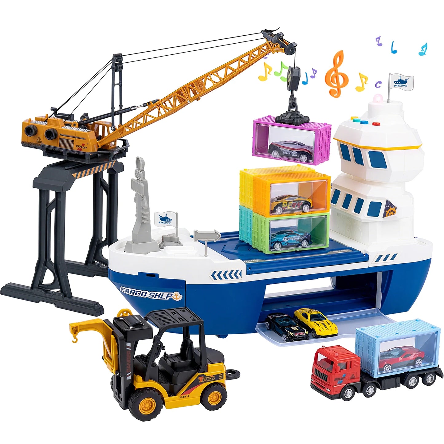 Kids Toys Car Simulation Track Transport Ship Toy with Lights&Music Ship Model Toy Car Parking Container Boys Toys for Kids Gift