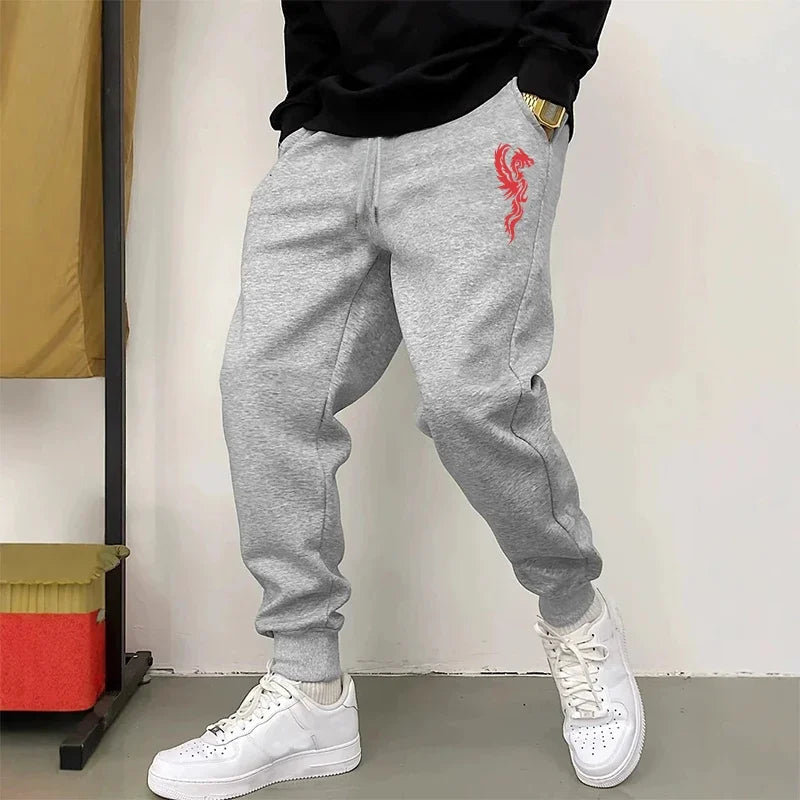 Mens Trendy Phoenix Print Pants 2025 Autumn Winter New Style Joggers 2025 Male Fashion Streetwear Casual Comfort Soft Sweatpants