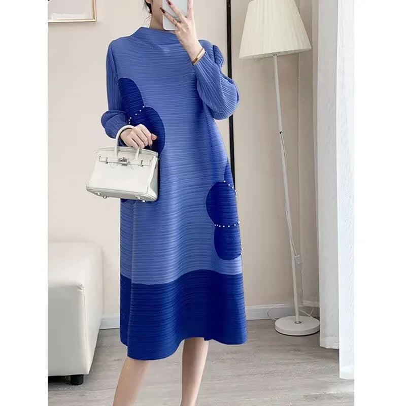 Womens Dresses Long Dresses High-quality Printed Long Skirt Elegant Temperament and Pleated Fashion High-end Round Neck Dress SwiftNest