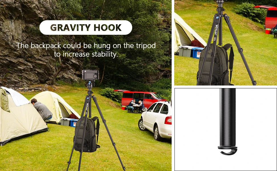 حامل ثلاثي خفيف الوزن Weyllan EP5 مصنوع من سبائك الألومنيوم وحامل ثلاثي محمول برأس كروي وحامل إضاءة للتصوير الفوتوغرافي للكاميرا