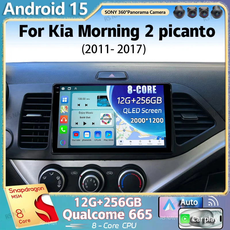 Android 15 For KIA Morning 2 picanto 2011-2017 LHD 2K QLED Android Car Radio Multimedia Video Player GPS Stereo CarPlay