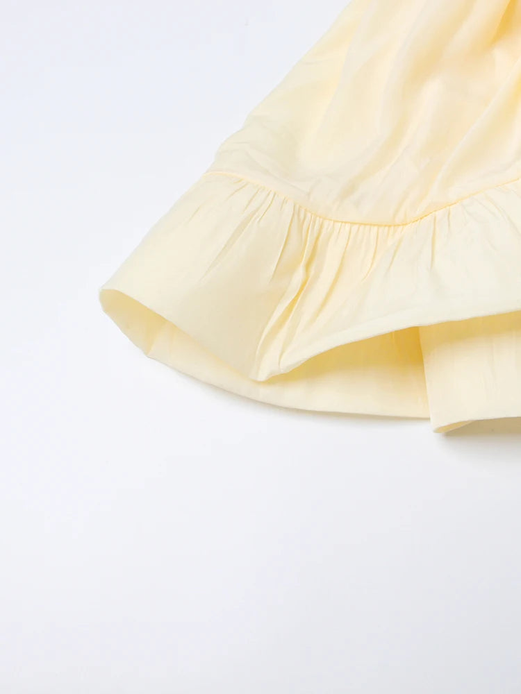 TWOTWINSTYLE Minimalist Dresses For Women V Neck Cloak Sleeve High Waist Ruffles Irregular Summer Dress Female Fashion Clothing