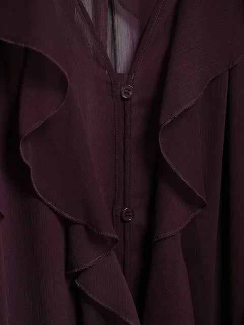 2025 New Fashion Sexy Women Translucent Ruffles Blouses V-neck Single Breasted Tierred Causal Tops Beach Style Solid Shirt SwiftNest