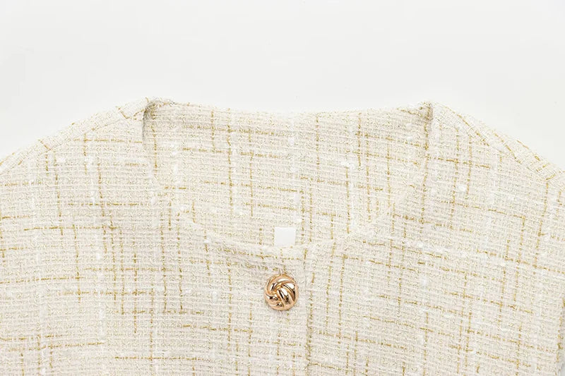 Women's Tweed Waistcoat Fashion with Belt O NeckSleeveless Vests Female Outerwear Chic Tops SwiftNest