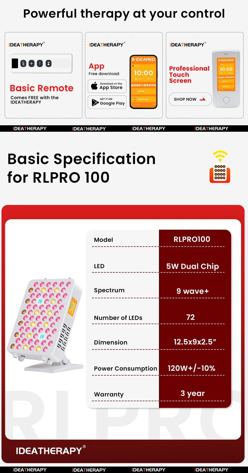 مصباح لوحة العلاج بالأشعة تحت الحمراء ثنائي الشريحة 9Spectrum 5W LED للعلاج بالضوء المنزلي مع التحكم في التطبيق من أجل الصحة والعافية