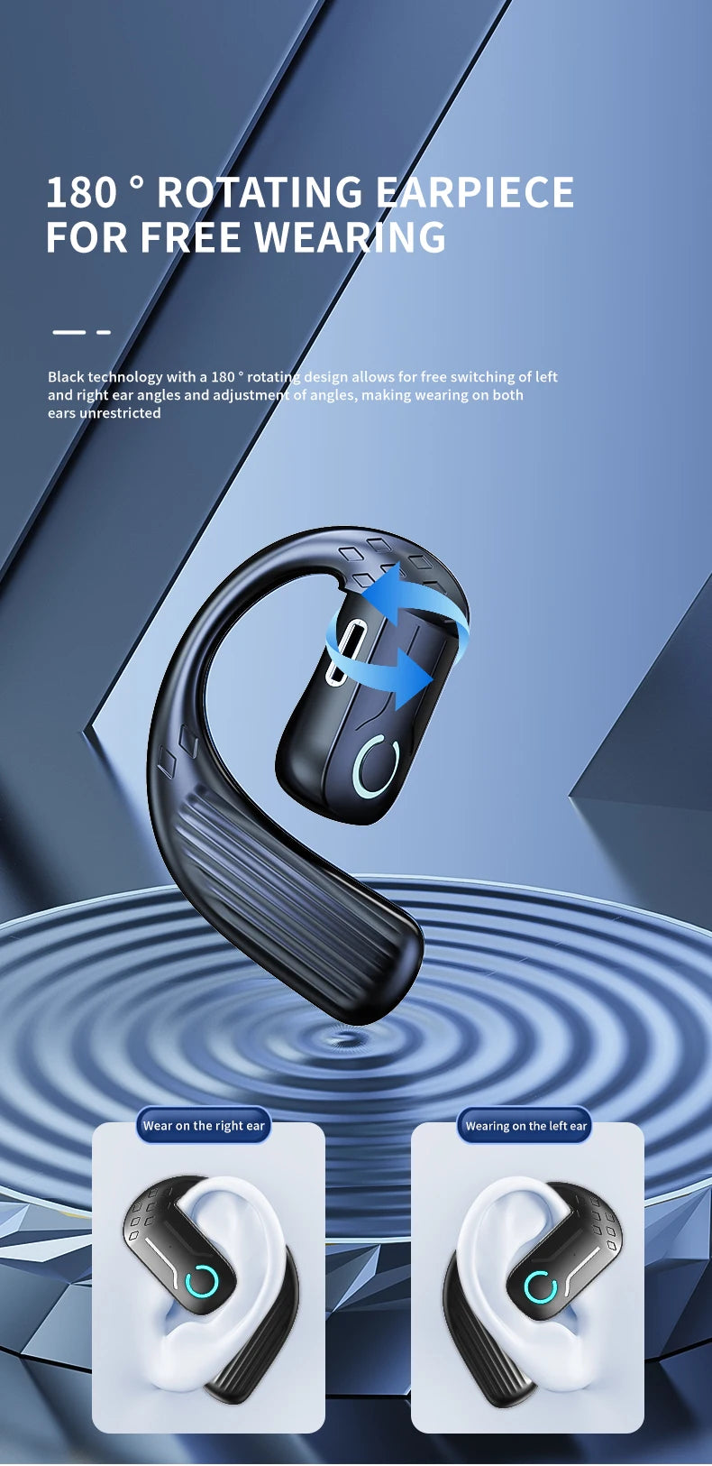 Bluetooth 5.4 Open Wireless Earphone 180° Rotation Adjustable Left Right Ear Universal Headset With Mic For Sport Business Music