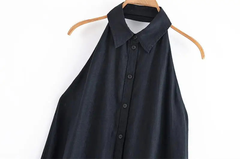 Women's 2025 New Dresses Summer Chic Elegant Loose Hanging Neck Long Dress Women's Holiday Street Fashion Youth Dress