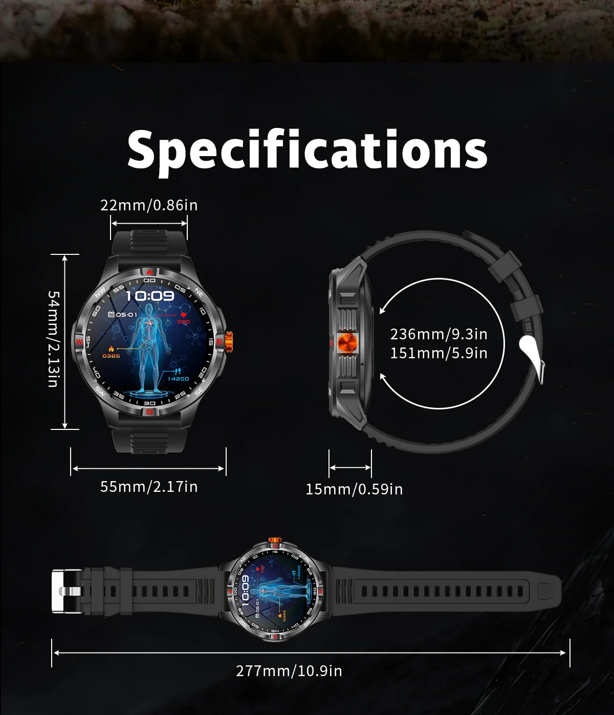 Outdoor Sports Smart Watch Men 1100mAh Large Battery Bluetooth Call 100+ Sports Modes Compass Waterproof Health Sport SmartWatch