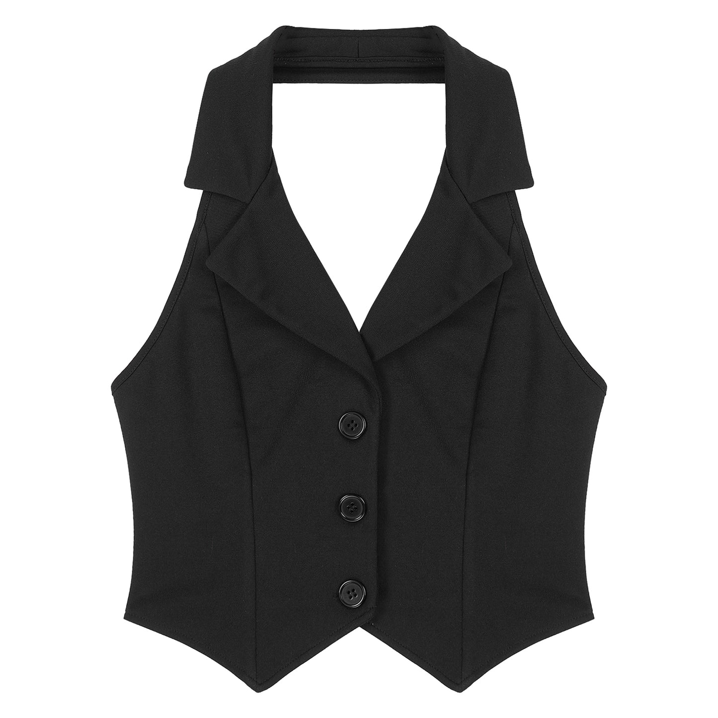 Womens Fashion Vest Shirts Separate Waistcoat Crop Tops Lapel Halter Backless Button Down Pointed Hem Vest for Party Formal Wear