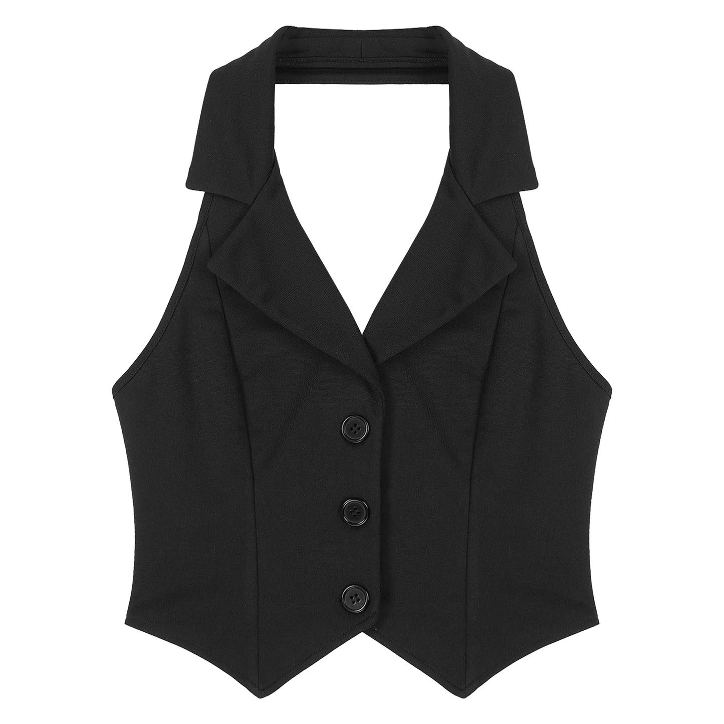 Womens Fashion Vest Shirts Separate Waistcoat Crop Tops Lapel Halter Backless Button Down Pointed Hem Vest for Party Formal Wear