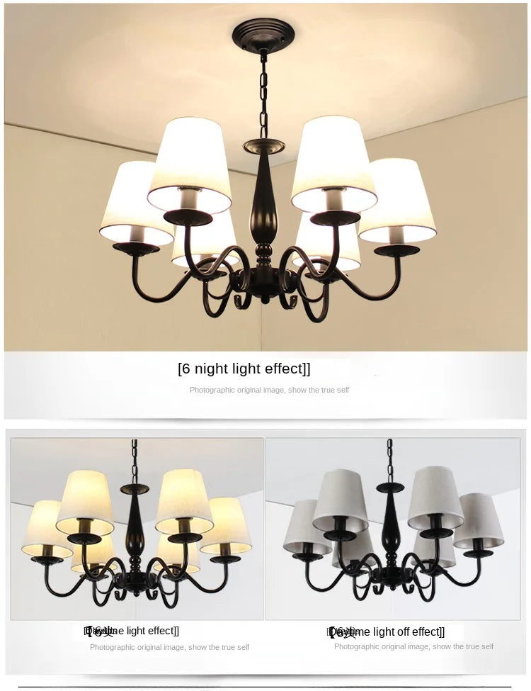 Living room lamp chandelier American country bedroom  simple home decoration cloth art iron lighting  pendant lights