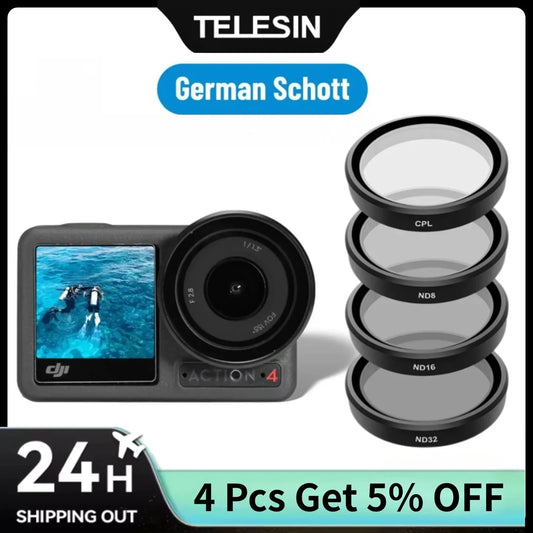 TELESIN German Schott CPL and ND 8 16 32 Lens Filter Set for DJI OSMO Action 5 Pro 4 3  Action Camera Accessories Soporte camara