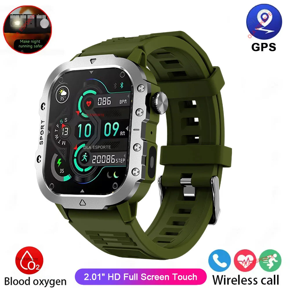 Outdoor Sports Smart Watch 2.01 Inch AMOLED Screen LED Flashlight Bluetooth Talking Smart Watch for Men Women Holiday Gifts 2025