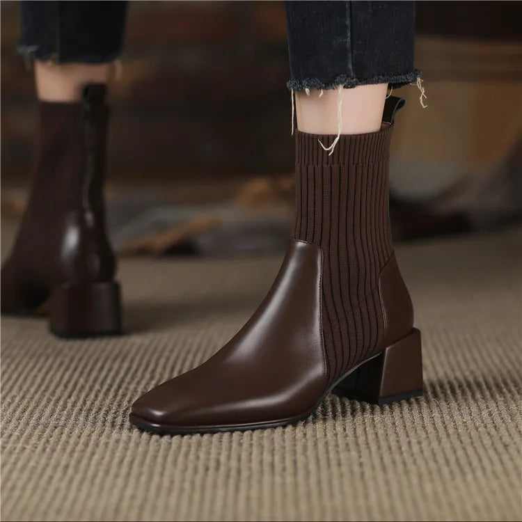 2023 Autumn Winter New Ankle Socks Shoes Women Fashion Large Size 43 Knitted Short Boots Women Slip on High Heels Botas De Mujer