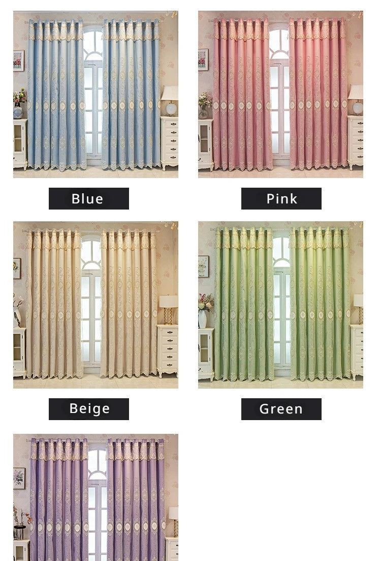 ستائر مخصصة لغرفة المعيشة وغرفة الطعام وغرفة النوم، قماش أوروبي فاخر مزدوج الطبقات مع تطريز متكامل وديكور معتم