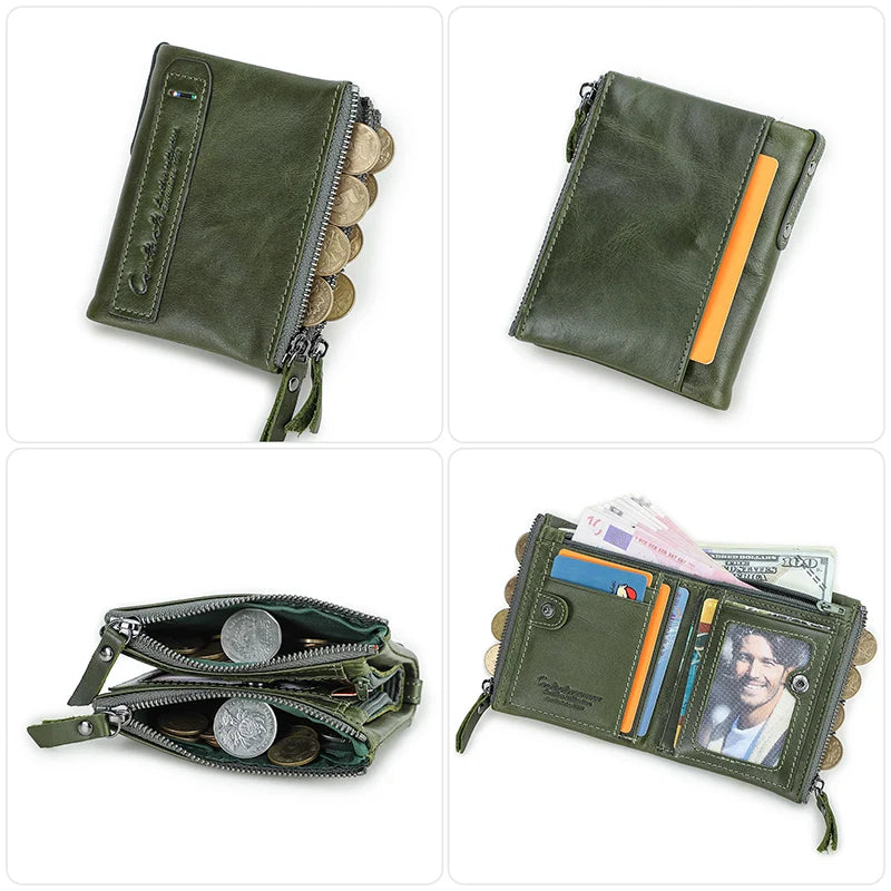 محفظة قصيرة من الجلد الأصلي للنساء من CONTACT'S، حامل بطاقات فاخر بتصميم محفظة عملات معدنية ومشبك نقود ومحفظة صغيرة للنساء والرجال