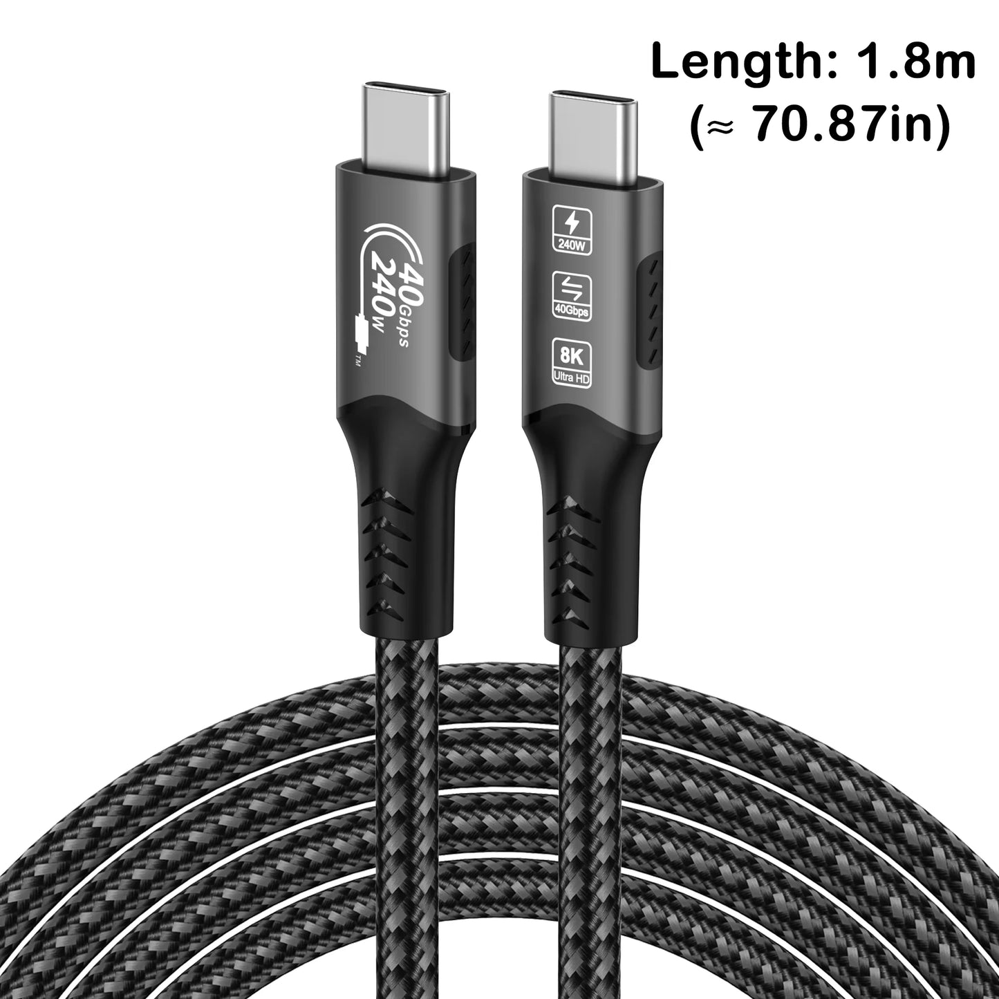 USB4 Cable Thunderbolt 3/4 40Gbps USB-C 8K Video Cable PD240W Fast Charger Suitable for iPhone 16 Macbook Hard Disk Data Cable