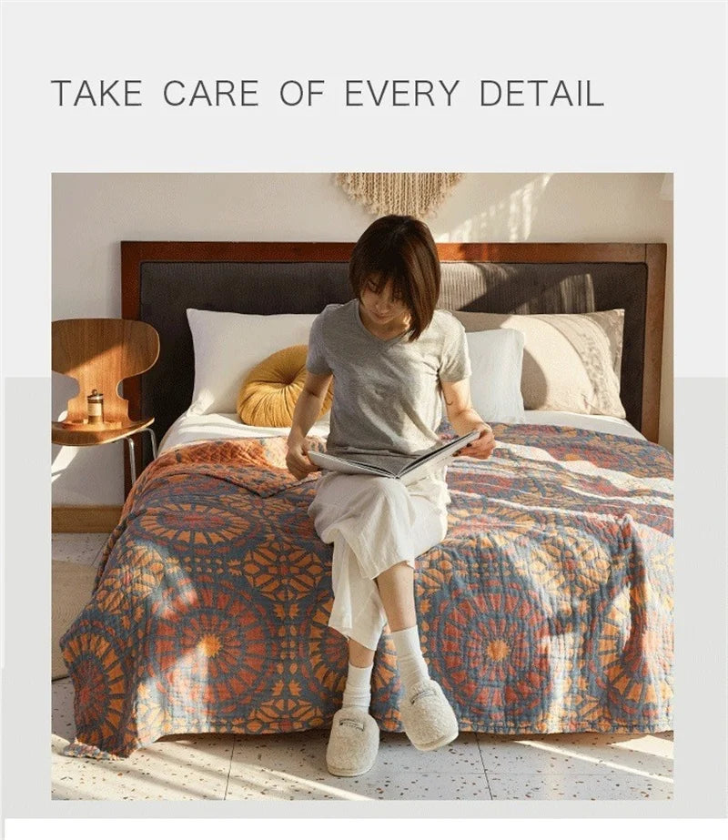 غطاء سرير من قماش موسلين قطني 100%، مفرش سرير موسلين قابل للتهوية، منسوجات منزلية، للبالغين والأطفال، أريكة من قماش الجاكار، بطانيات، ملاءة سرير