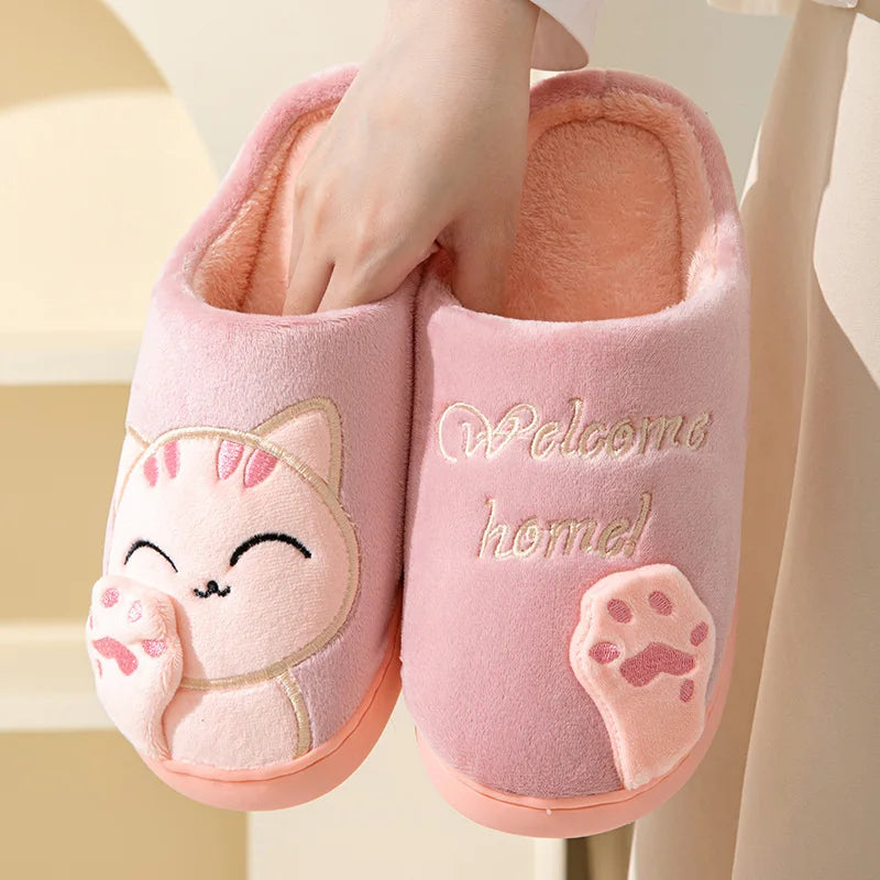 Cotton slippers women's autumn and winter new cartoon lucky cat Korean version cute warm indoor home