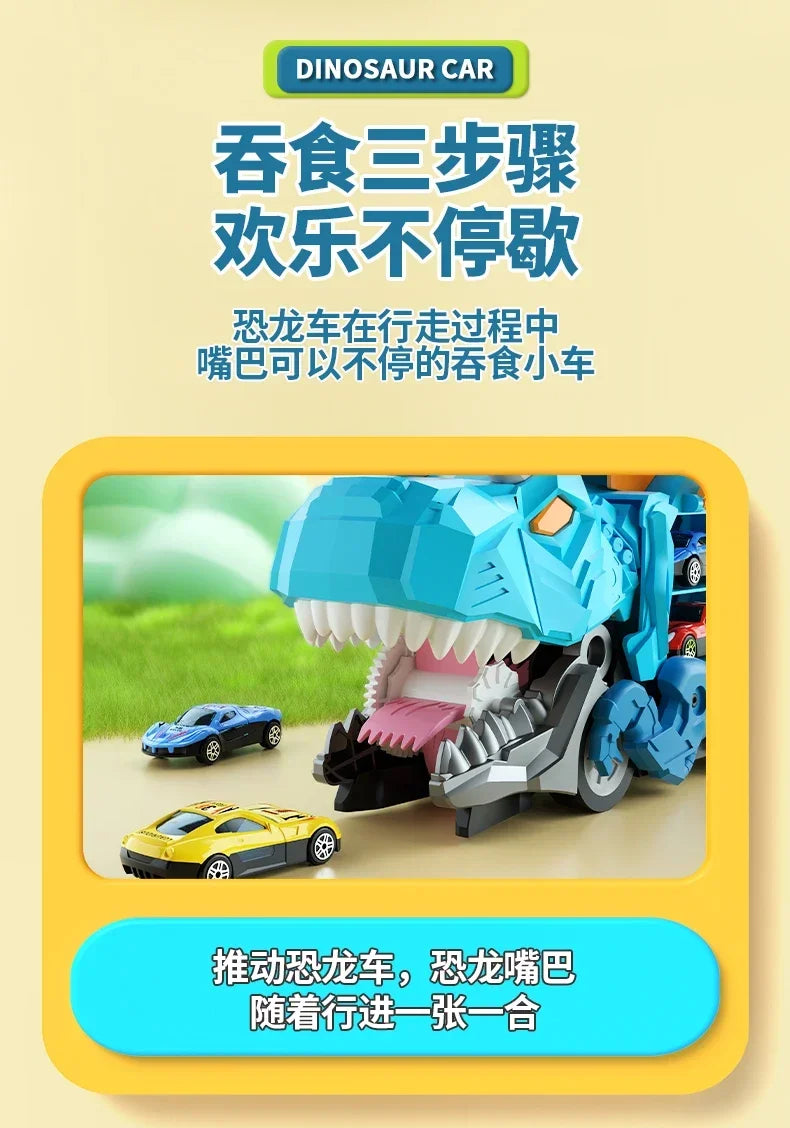 Dinosaur Toys for Kids Boys Ages 3-5, Car Track Set Dinosaur Transport Truck with Diecast Cars that Transform into Dinosaurs