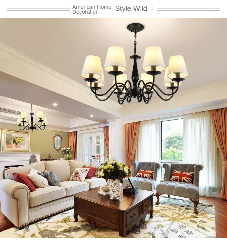 Living room lamp chandelier American country bedroom  simple home decoration cloth art iron lighting  pendant lights