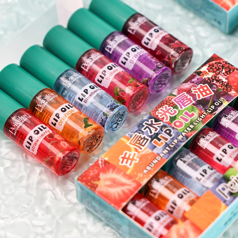 6PCS Fruit-Flavored Lip Balm Set Watery Lip Gloss Lip Oil Smooth Lip Lines Plump Lips Beauty Care Kit for Lip Hydration