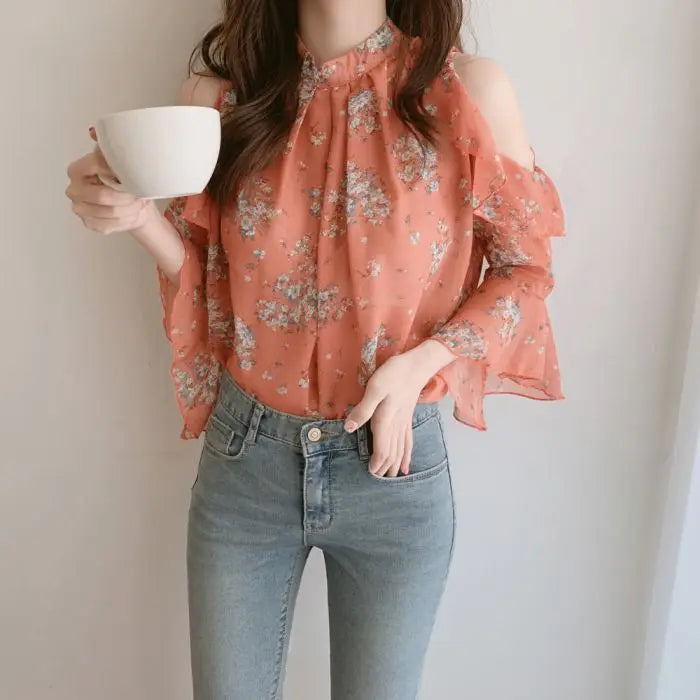 Fashion Woman Off Shoulder Blouse Shirts For Women Stylish Top long Sleeve Female Tops Elegant Chiffon Mujer Woman Clothes SwiftNest