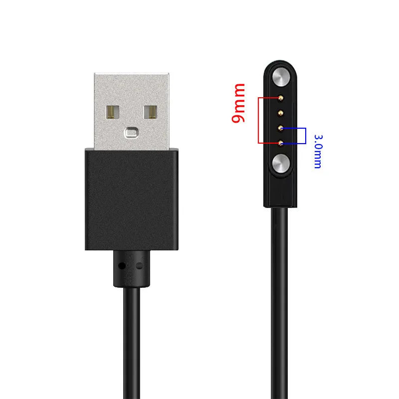 محول شاحن ساعة ذكية مزود بدبوسين و4 دبابيس وكابل شحن USB لساعة ذكية للبالغين/الأطفال وملحقات سلك شحن الطاقة
