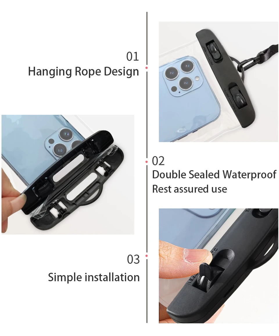 جراب هاتف مقاوم للماء وحقيبة مقاومة للماء للسباحة وحقيبة حماية عالمية للهاتف تحت الماء لهاتف iPhone 11 12 13 14 15 16 Pro