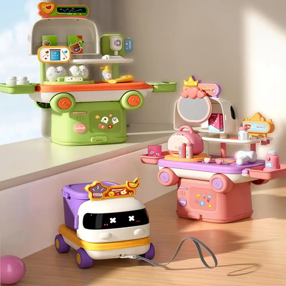 Kids Doctor Kitchen Makeup Toys for Girls Interactive Pretend Game Set Portable Foldable Storage Box Children Birthday Gifts