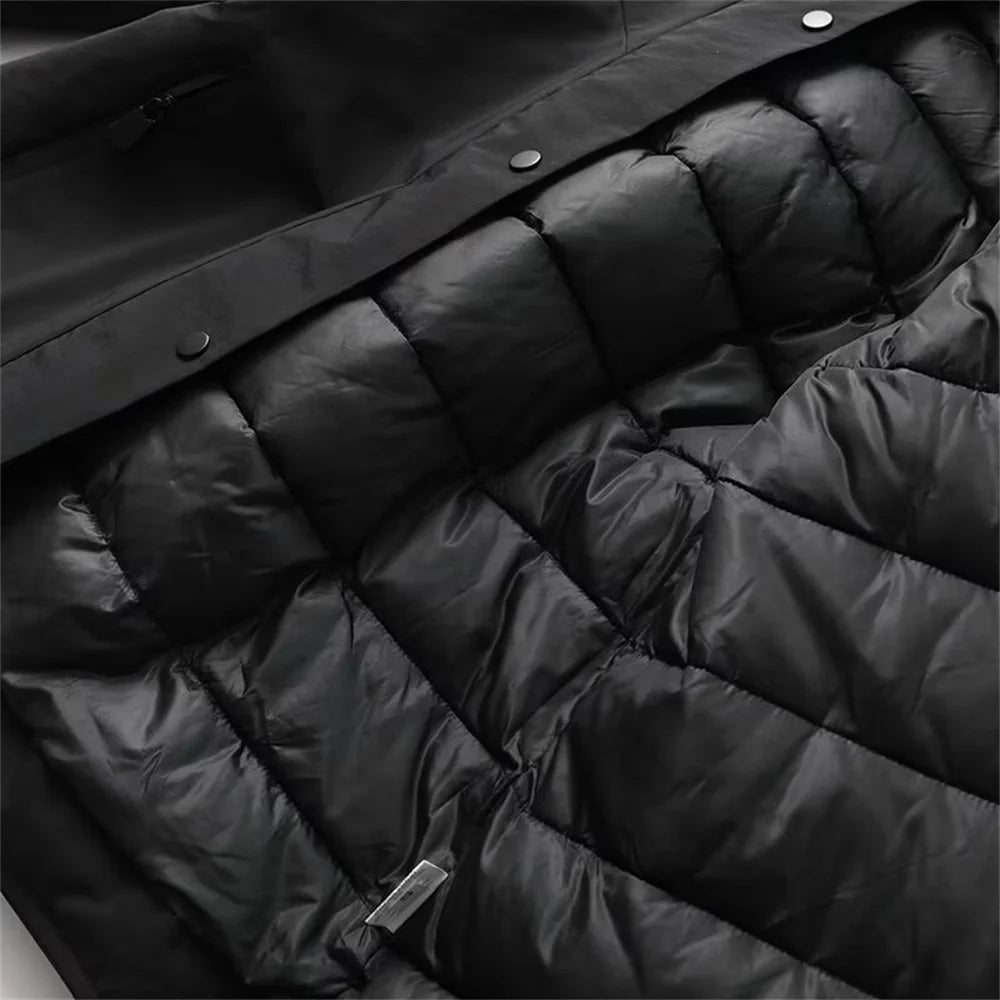 2025 fashionable women's clothing with European and American style design featuring a cinched waisthooded skiing and warm co