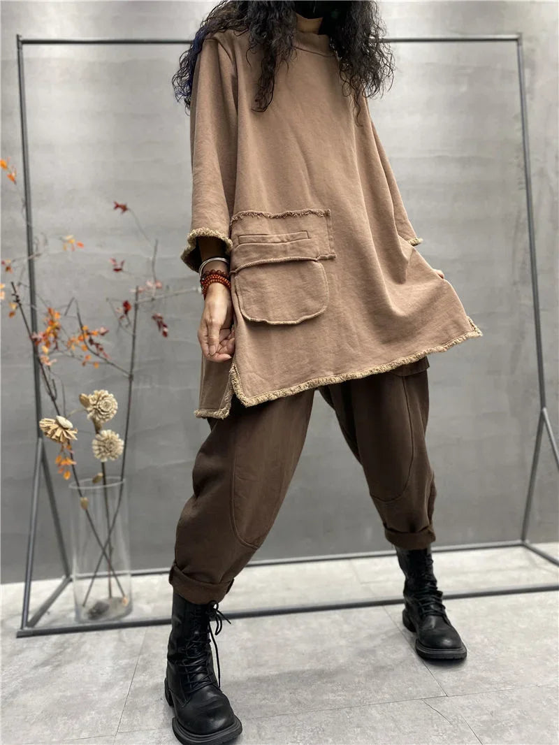 ملابس نسائية ملابس نسائية مبيعات مقاسات كبيرة أزياء الخريف النسائية مزاج الجوكر بأكمام طويلة قمم قديمة ريترو