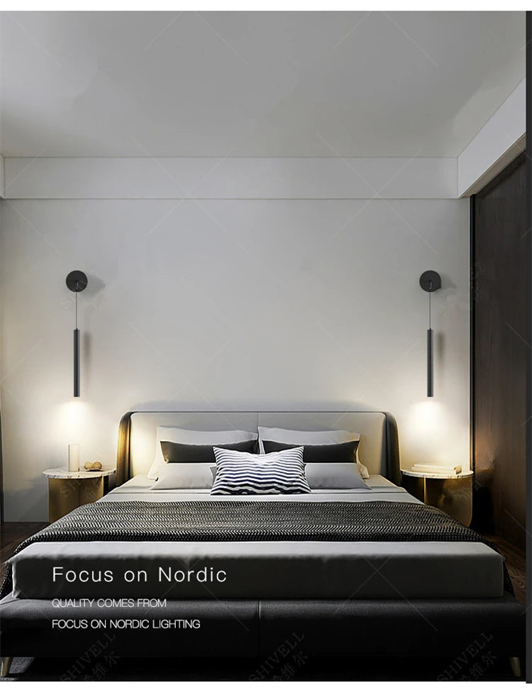 Wall lamp Bedroom bedside lamp Spot lamp Modern simple LED living room TV background wall Eye-protection bedside pendant lamp