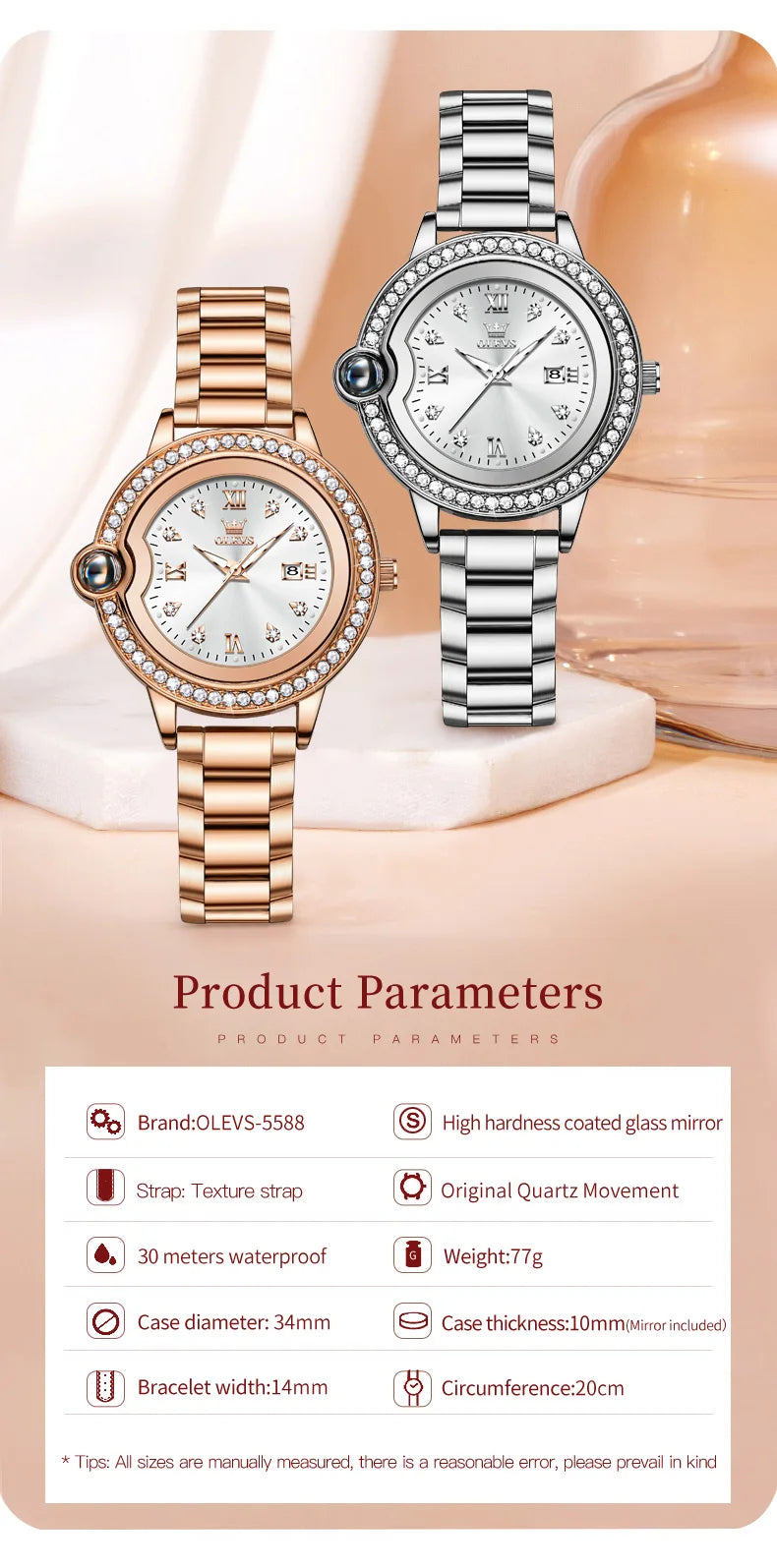 OLEVS 5588 Women's Watches Original Luxury Quartz Ladies Watch Diamond Bezel Wristwatch Waterproof Automatic Date Reloj Mujer SwiftNest