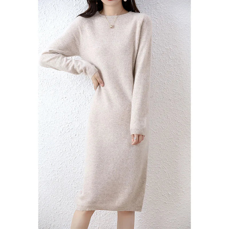 2022 Autumn Winter New Women Fashion Dress 100% Wool Warm Sweater Dress Long Sleeve Knitted Pullover Female Casual Dresses SwiftNest